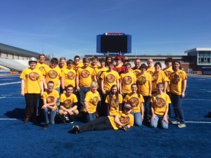 Picture on The University of Idaho's Football Feild of all our robotic students and mentors on that attended the Idaho regional